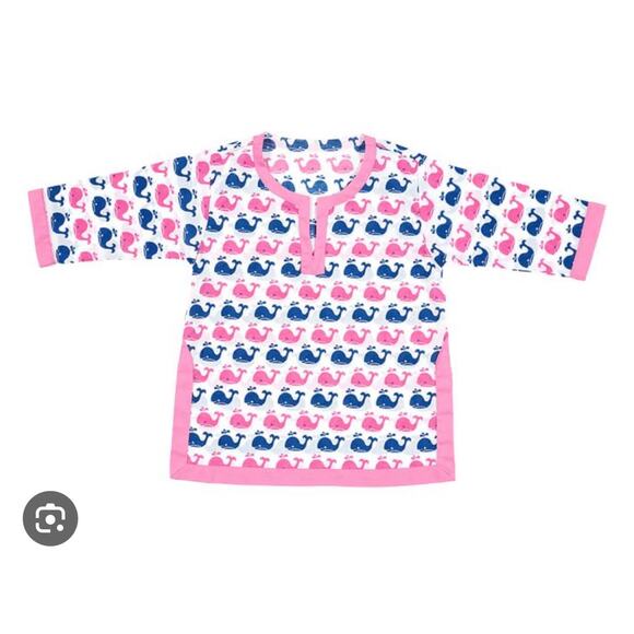 PB Kids Nautical TUNIC 18-24 Mo. Whale Fish Pink Blue Beach Pool Cover Up Dress - Picture 1 of 8